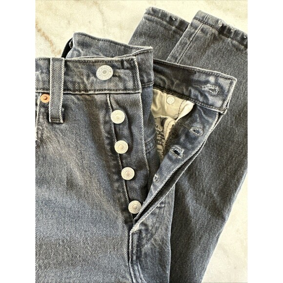 Levis 501 S Jeans Womens 26 Black Skinny Premium Denim Button Fly Distressed - Picture 8 of 8